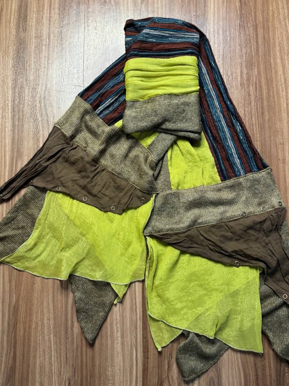 Y2K  Lime Green & Brown Multi-Stripe Wrap Scarf